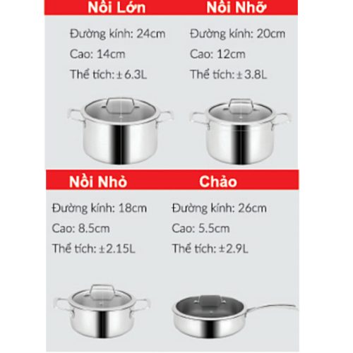 Bộ Nồi Inox 3 Đáy Eurosun MC1801 Luxury