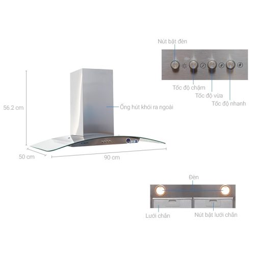 Máy khử mùi áp tường Malloca DELTA-K890V – Công suất hút 850 m³h – 3 tốc độ hút – Thiết kế inox kính sang trọng