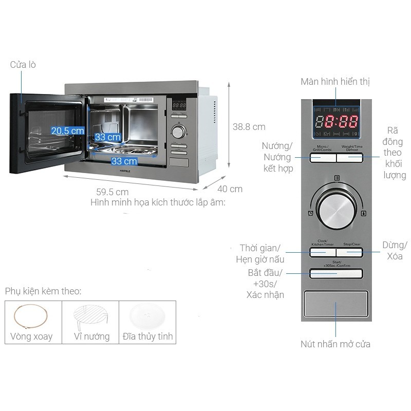 Hafele 538.31.200 Lò Vi Sóng HM-B38D 25L - Điều khiển điện tử – Rã đông nhanh – Hàng chính hãng 6 Hafele 538.31.200 Lò Vi Sóng HM-B38D 25L - Điều khiển điện tử – Rã đông nhanh – Hàng chính hãng - Ảnh 4