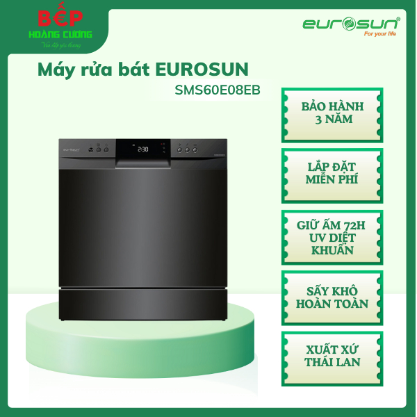 Máy rửa bát Eurosun SMS60E08EB, màu đen, 8-10 bộ, xuất xứ Thái Lan 3 Máy rửa bát Eurosun SMS60E08EB, màu đen, 8-10 bộ, xuất xứ Thái Lan