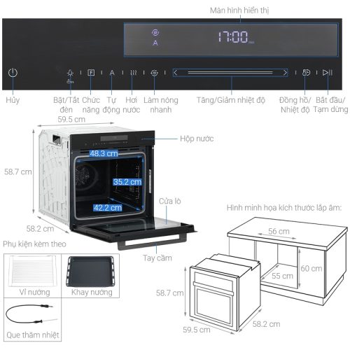 Lò nướng Hafele HSO-8T72A – Đa năng kết hợp hấp, cảm ứng trượt, dung tích 72L, chuẩn A+