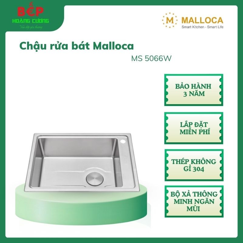 Malloca MS 5066W – Chậu Rửa Inox 304 Cao Cấp, Lắp Bán Thủ Công, Bộ Xả Thông Minh Ngăn Mùi 3 Chậu rửa bát Malloca MS 5066W