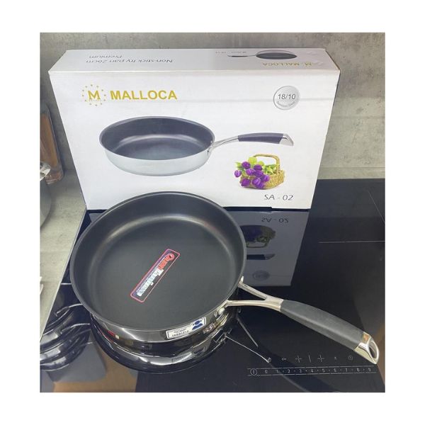 Malloca Chảo Chống Dính Inox Cao Cấp SA-02 - Kích thước 26CM, Dáy chảo dày 3 lớp 8 Chảo không dính Malloca SA-02
