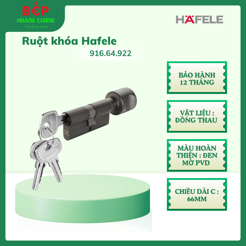 Hafele 916.64.922 ruột khóa 1 đầu vặn 1 đầu chìa, 66mm, vật liệu đồng thau, lắp đặt dễ dàng. 3 Hafele 916.64.922 ruột khóa 1 đầu vặn 1 đầu chìa, đồng thau PVD đen mờ