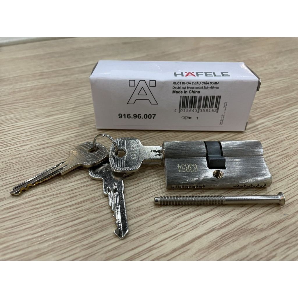 Hafele 916.96.007 ruột khóa 60mm, 2 đầu chìa, chống khoan, lắp đặt dễ dàng, vật liệu đồng thau. 6 Hafele 916.96.007 ruột khóa 2 đầu chìa, 60mm, chất liệu đồng thau cao cấp, an toàn và dễ lắp đặt.