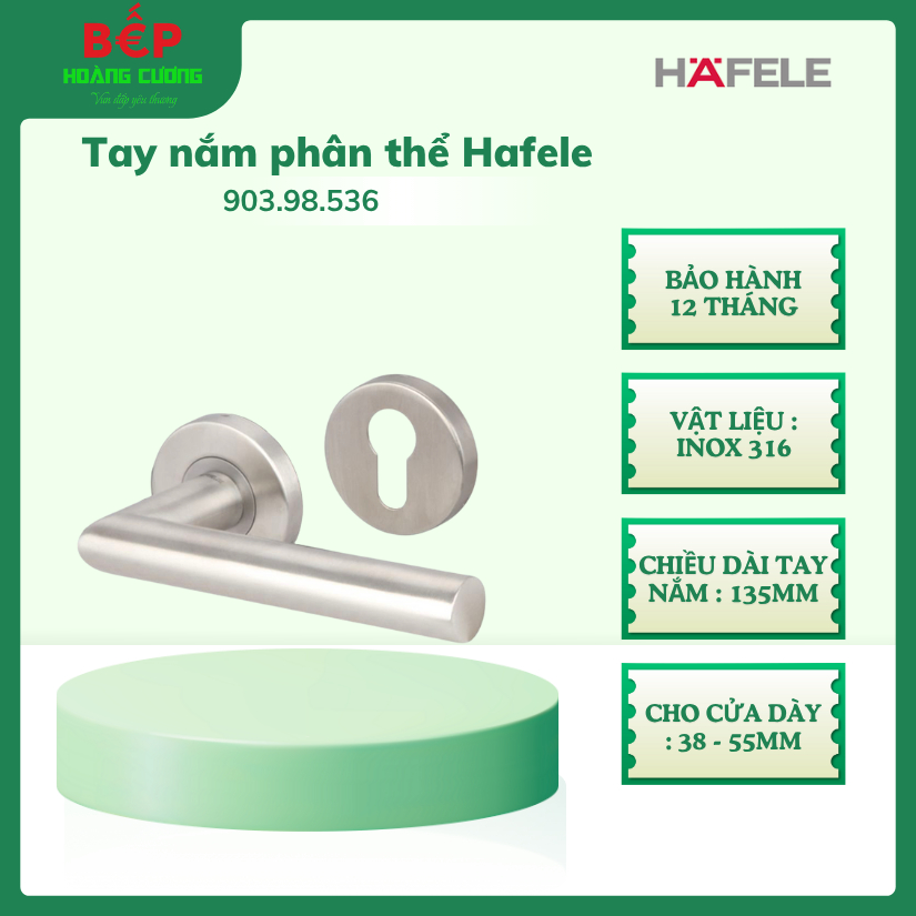 Tay nắm Hafele 903.98.536 cho cửa phòng - inox 316, nắp che, bền chắc, chống ăn mòn 3 Tay Nắm Gạt Cửa Phòng Hafele 903.98.536
