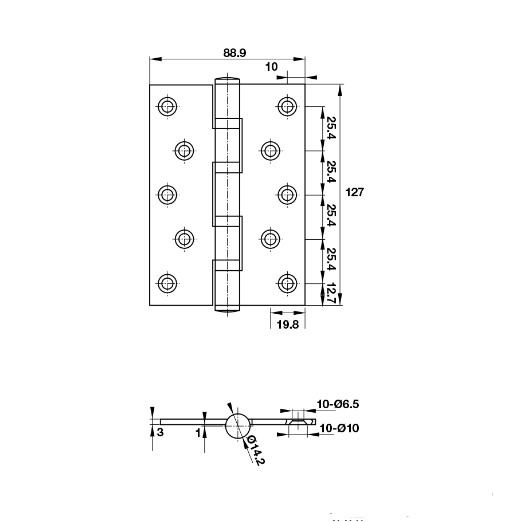 Hafele 926.41.288 – Bản lề lá 2 vòng bi, chịu lực 80Kg, phù hợp thân khóa DIN trái và phải 5 Kích thước của Bản lề lá 2 vòng bi 80Kg Hafele 926.41.288