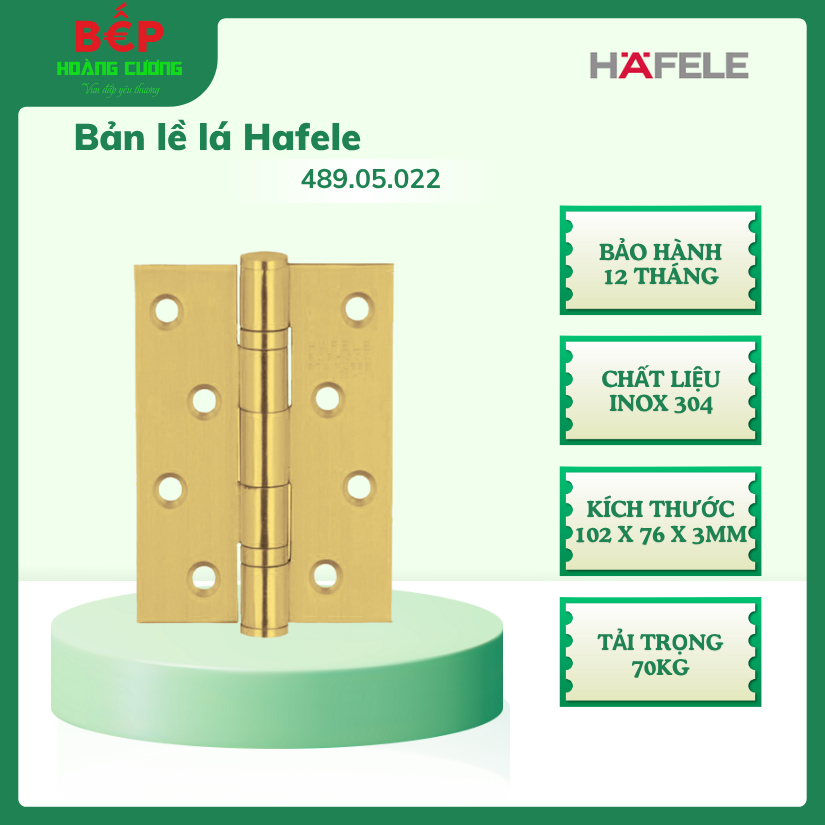 Hafele 489.05.022 – Bản lề lá 2 vòng bi, chất liệu inox 304, chịu tải 70Kg, Màu đồng bóng PVD 3 BẢN LỀ LÁ 2 VÒNG BI 70KG HAFELE 489.05.022
