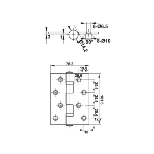 Hafele 489.05.021 – Bản lề lá 2 vòng bi, Inox 304, tải trọng 70Kg, hoàn thiện inox mờ 9 Kích thước bản lề lá 2BB 102x76x3mm Häfele DIY 489.05.021