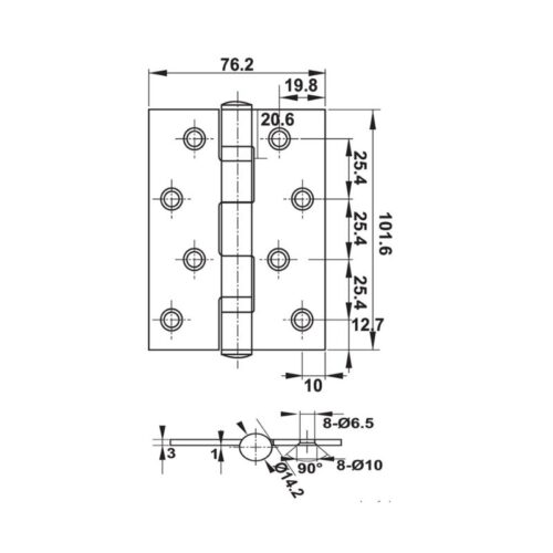 Hafele 489.05.022 – Bản lề lá 2 vòng bi, chất liệu inox 304, chịu tải 70Kg, Màu đồng bóng PVD 7 Kích thước bản lề lá 2BB 102x76x3mm Häfele DIY 489.05.022