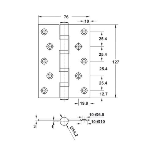 Hafele 489.05.028 – Bản lề lá 4 vòng bi, inox 304, cánh bướm, hoàn thiện đồng PVD, dùng cho cửa gỗ 9 Kích thước bản lề lá 4BB 127x76x3mm Häfele DIY 489.05.028
