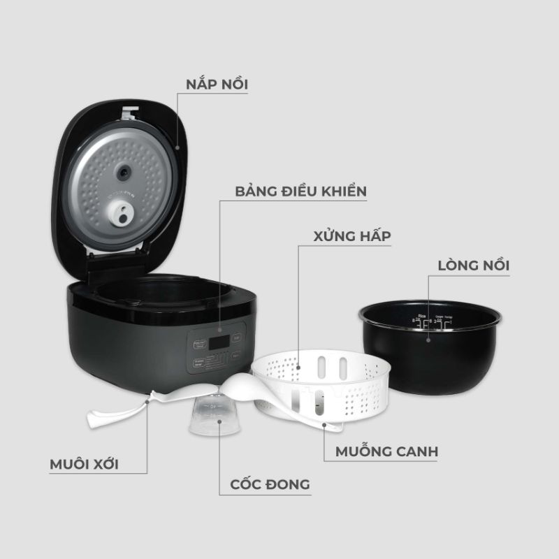 Hawonkoo RCH-152-IH-GR Nồi Cơm Cao Tần 3D – Cảm Ứng Điện Từ – Bảng Điều Khiển Cảm Ứng LED 7 Thiết kế nồi cơm điện cao tần 1.5L Hawonkoo RCH-152-IH-GR