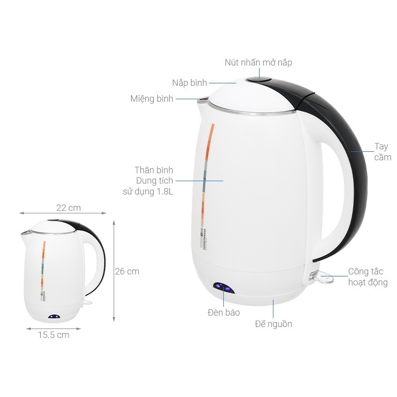 Hawonkoo Ấm Đun Nước KEH-180-W – Dung Tích 1.8L – Mở Nắp Một Chạm – Bảo Vệ Quá Nhiệt 10 Hawonkoo Ấm Đun Nước KEH-180-W – Dung Tích 1.8L – Mở Nắp Một Chạm – Bảo Vệ Quá Nhiệt - Ảnh 8
