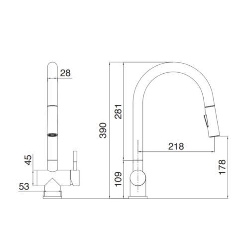 Vòi rửa bát Kluger RENE Series KLF0008B, Hợp kim đồng, Xoay 360 độ, điều chỉnh nóng/lạnh 19 Ảnh 2D Kluger KLF0008B có dây rút