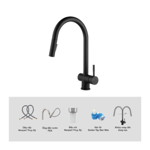 Vòi rửa bát Kluger RENE Series KLF0008B, Hợp kim đồng, Xoay 360 độ, điều chỉnh nóng/lạnh 14 Ảnh cấu tạo Kluger KLF0008B có dây rút