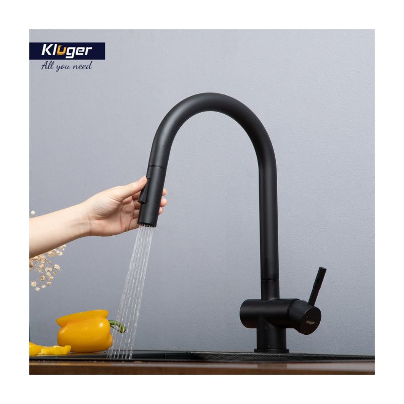 Vòi rửa bát Kluger RENE Series KLF0008B, Hợp kim đồng, Xoay 360 độ, điều chỉnh nóng/lạnh 8 Ảnh thực tế Kluger KLF0008B có dây rút