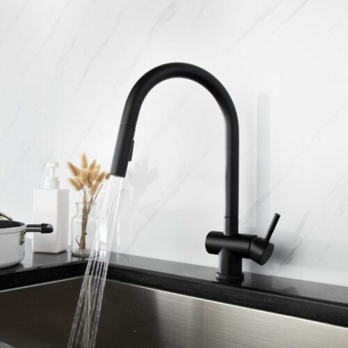 Vòi rửa bát Kluger RENE Series KLF0008B, Hợp kim đồng, Xoay 360 độ, điều chỉnh nóng/lạnh 12 Ảnh vòi rửa bát nóng lạnh Kluger KLF0008B có dây rút