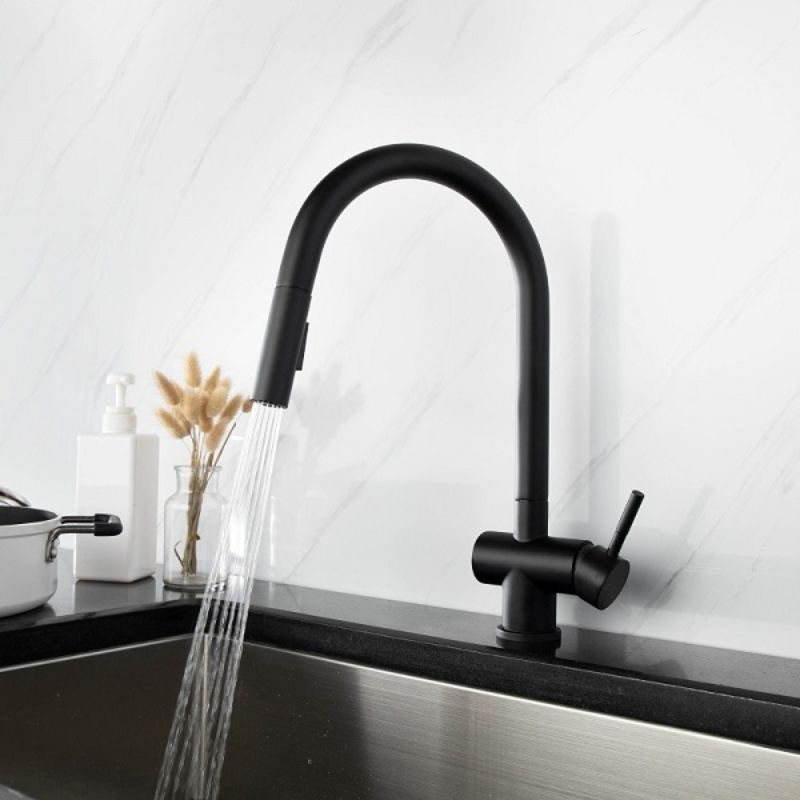 Vòi rửa bát Kluger RENE Series KLF0008B, Hợp kim đồng, Xoay 360 độ, điều chỉnh nóng/lạnh 4 Ảnh vòi rửa bát nóng lạnh Kluger KLF0008B có dây rút