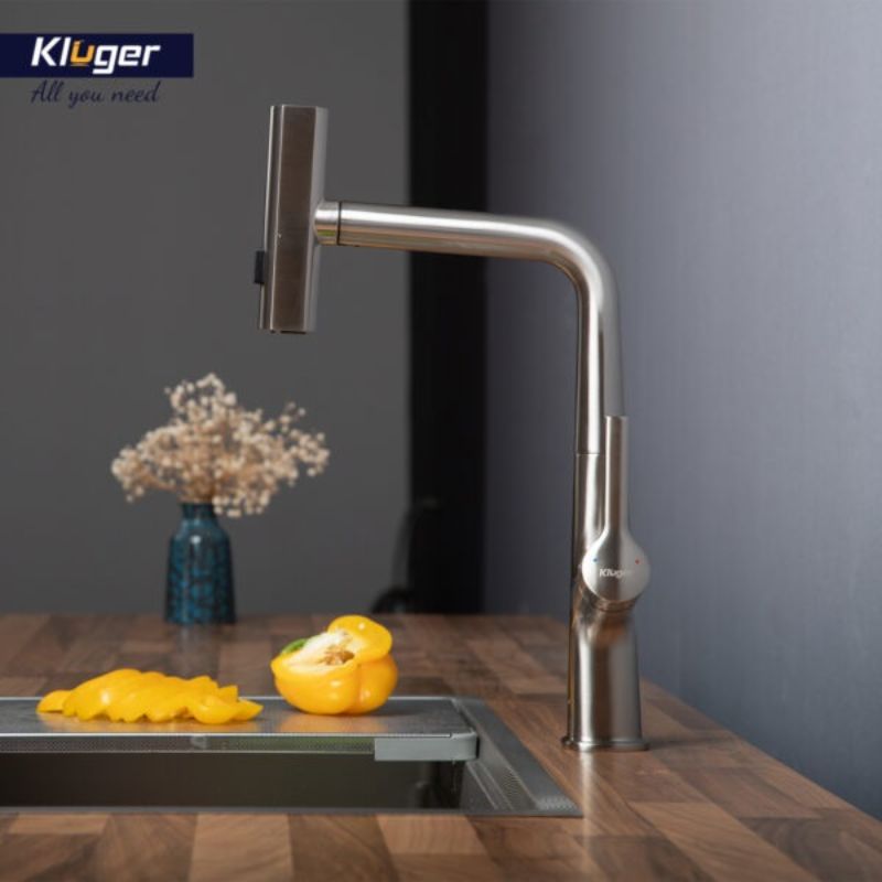 Vòi rửa bát dây rút thế hệ mới Kluger RAIN Series KLF0018S, Xoay 360 độ, 03 chế độ phun nước 4 Ảnh vòi rửa bát nóng lạnh Kluger KLF0018S có dây rút