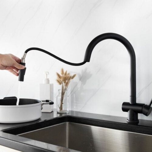 Vòi rửa bát Kluger RENE Series KLF0008B, Hợp kim đồng, Xoay 360 độ, điều chỉnh nóng/lạnh 13 Hình ảnh vòi rửa bát nóng lạnh Kluger KLF0008B có dây rút