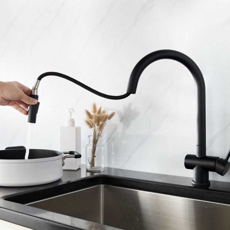Vòi rửa bát Kluger RENE Series KLF0008B, Hợp kim đồng, Xoay 360 độ, điều chỉnh nóng/lạnh 5 Hình ảnh vòi rửa bát nóng lạnh Kluger KLF0008B có dây rút