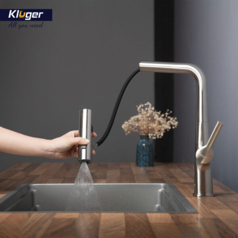 Vòi rửa bát dây rút thế hệ mới Kluger RAIN Series KLF0018S, Xoay 360 độ, 03 chế độ phun nước 5 Hình ảnh vòi rửa bát nóng lạnh Kluger KLF0018S có dây rút