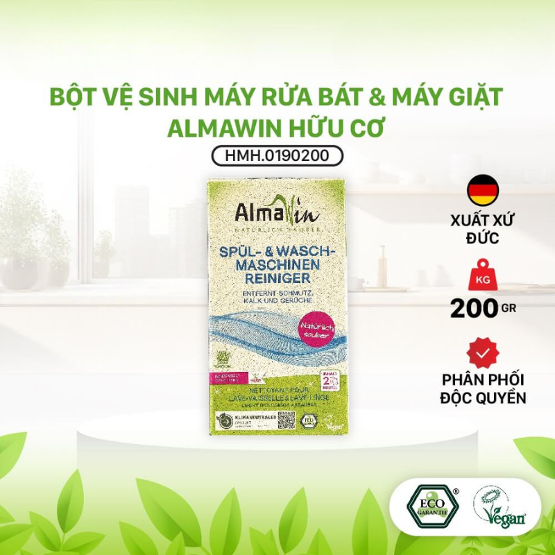 Almawin Bột Vệ Sinh Máy Giặt & Máy Rửa Bát Hữu Cơ 200g HMH.0190200 – Làm Sạch Cặn Canxi, Khử Mùi Hôi Hiệu Quả 5 Almawin Bột Vệ Sinh Máy Giặt, Máy Rửa Bát Hữu Cơ 200g – Loại Bỏ Cặn Bẩn, An Toàn Cho Sức Khỏe