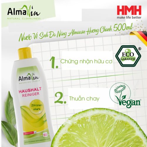 Almawin Nước Tẩy Hữu Cơ Hương Chanh 500ml – Làm Sạch, Diệt Khuẩn, Khử Mùi Hiệu Quả