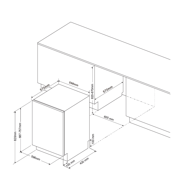 Malloca MDW14-B09FI – Máy rửa chén âm tủ – Sức chứa 14 bộ – 9 chương trình rửa – Công nghệ sấy 6 Kích Thước Máy rửa chén MDW14-B09FI